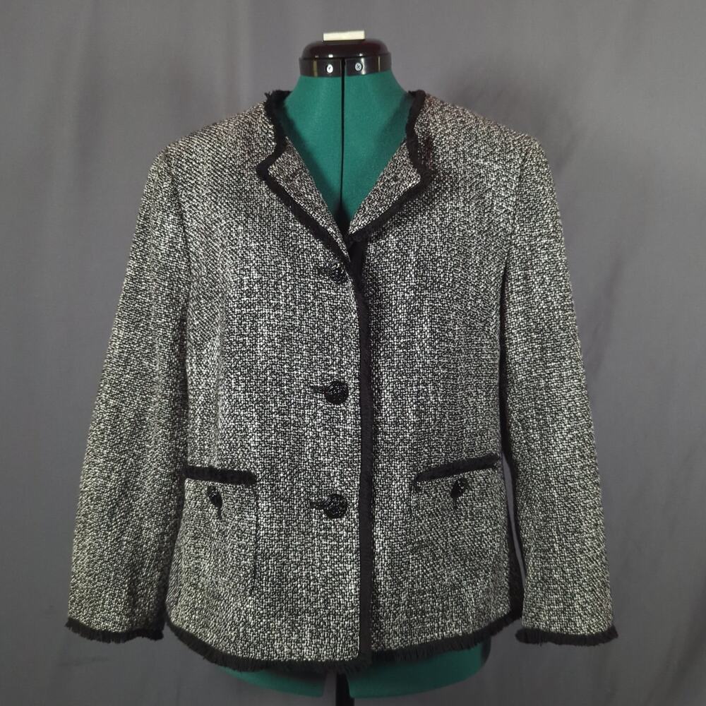 Anne Klein Tweed Blazer Black&White Tailored Preppy Office wear Jacket Size 12